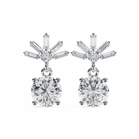 0.9 Carat Baguette & Round Drop Earrings in Moissanite | House of Estara