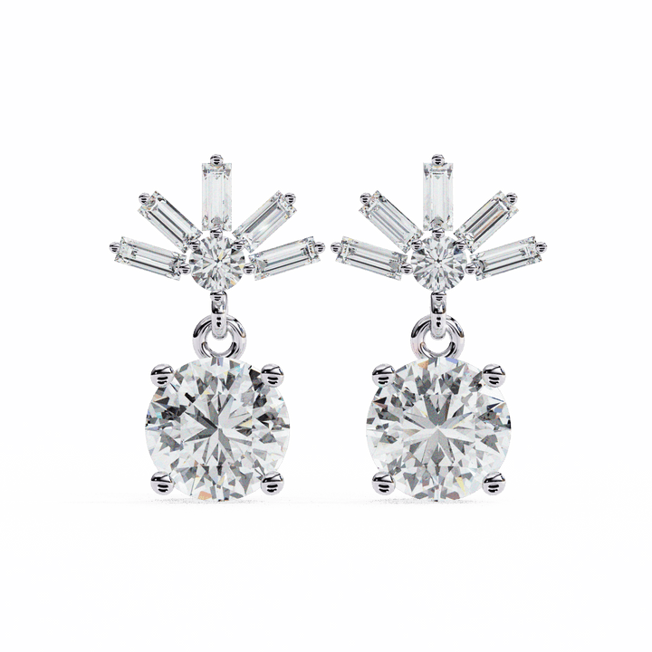 0.9 Carat Baguette & Round Drop Earrings in Moissanite | House of Estara