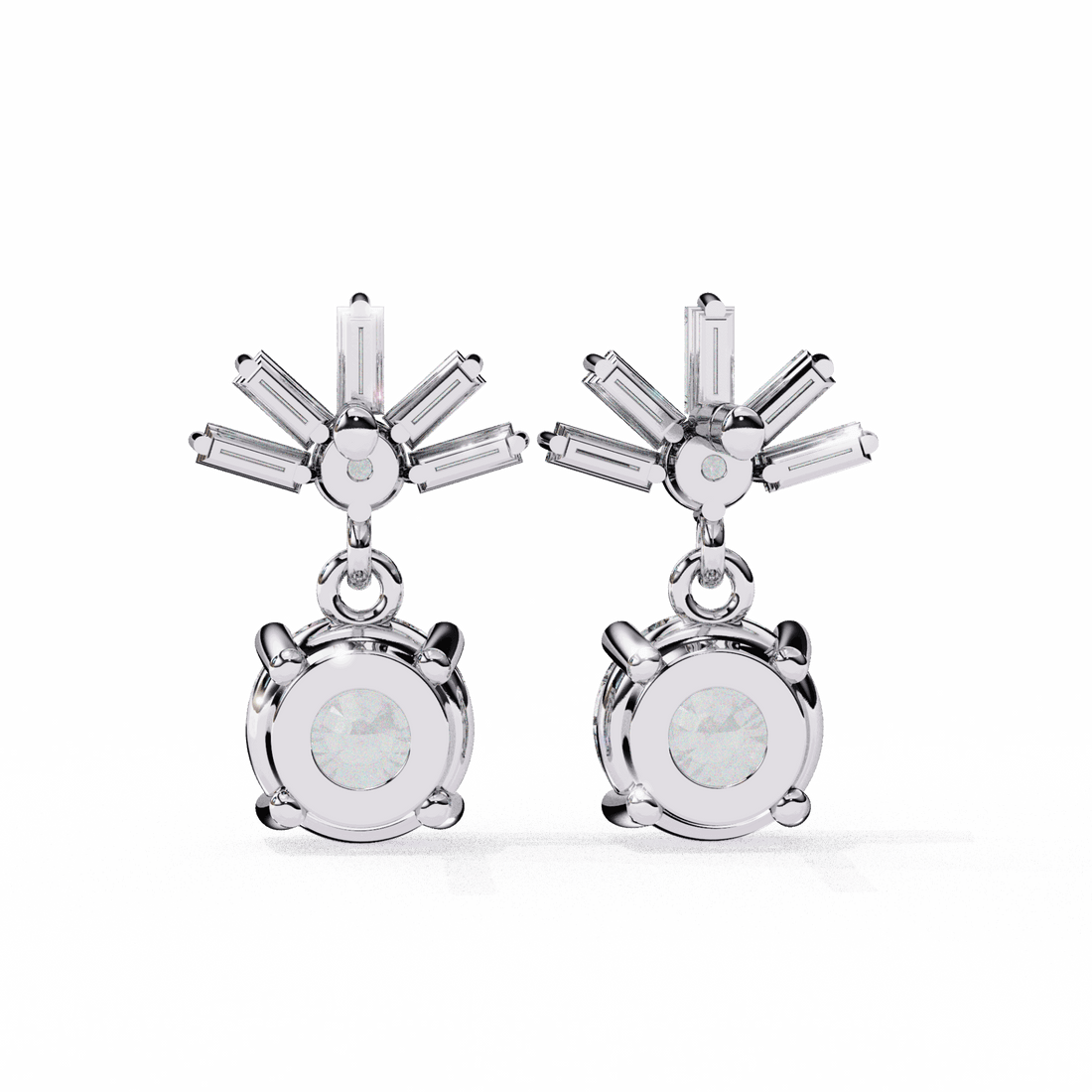 0.9 Carat Baguette & Round Drop Earrings in Moissanite | House of Estara