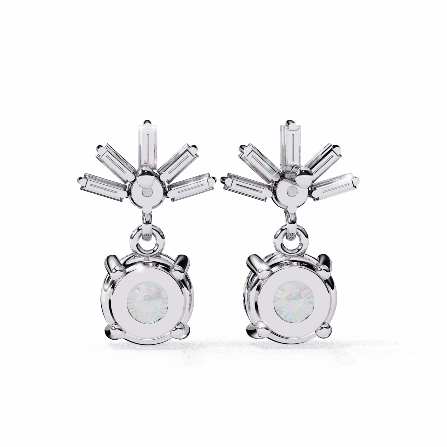 0.9 Carat Baguette & Round Drop Earrings in Moissanite | House of Estara