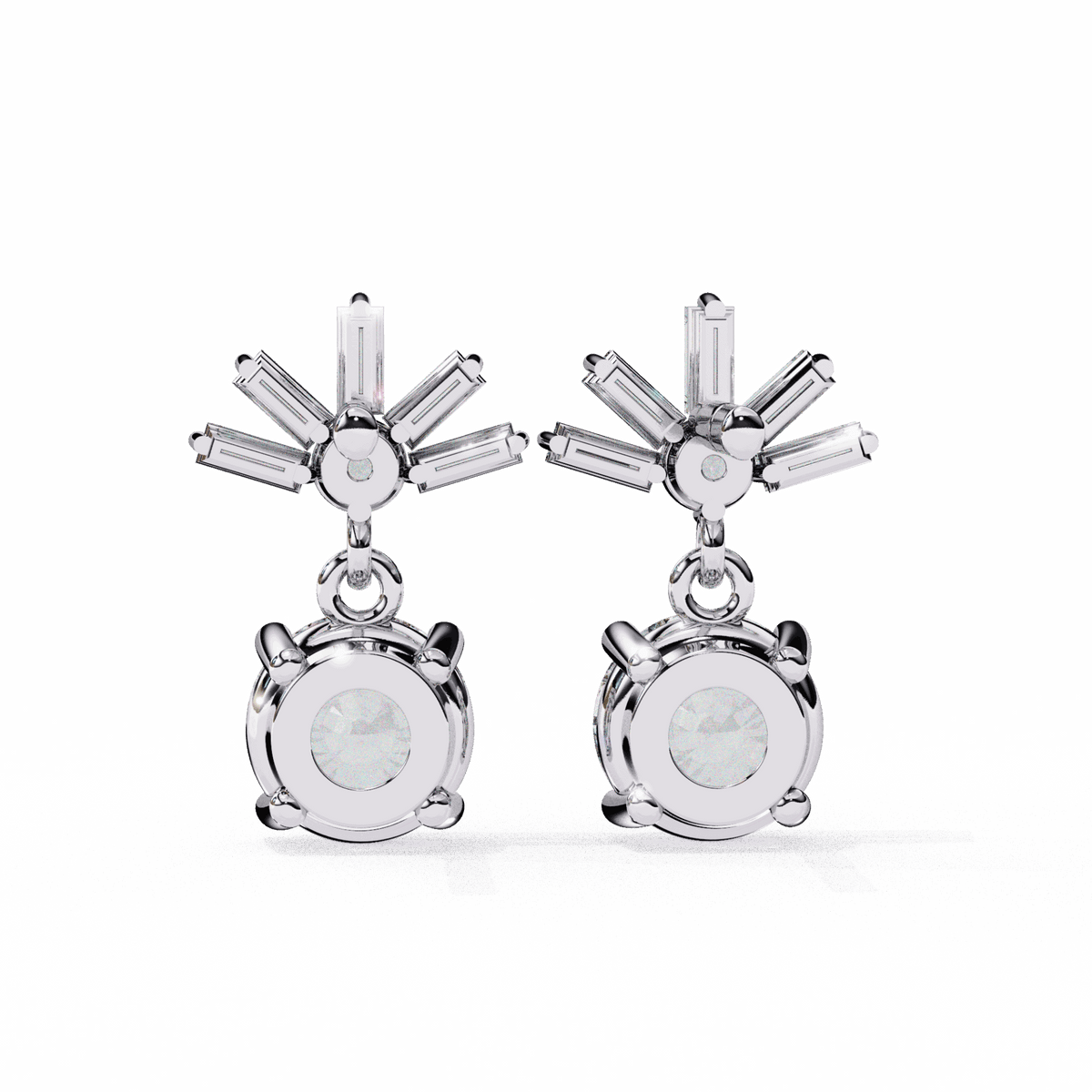 0.9 Carat Baguette & Round Drop Earrings in Moissanite | House of Estara