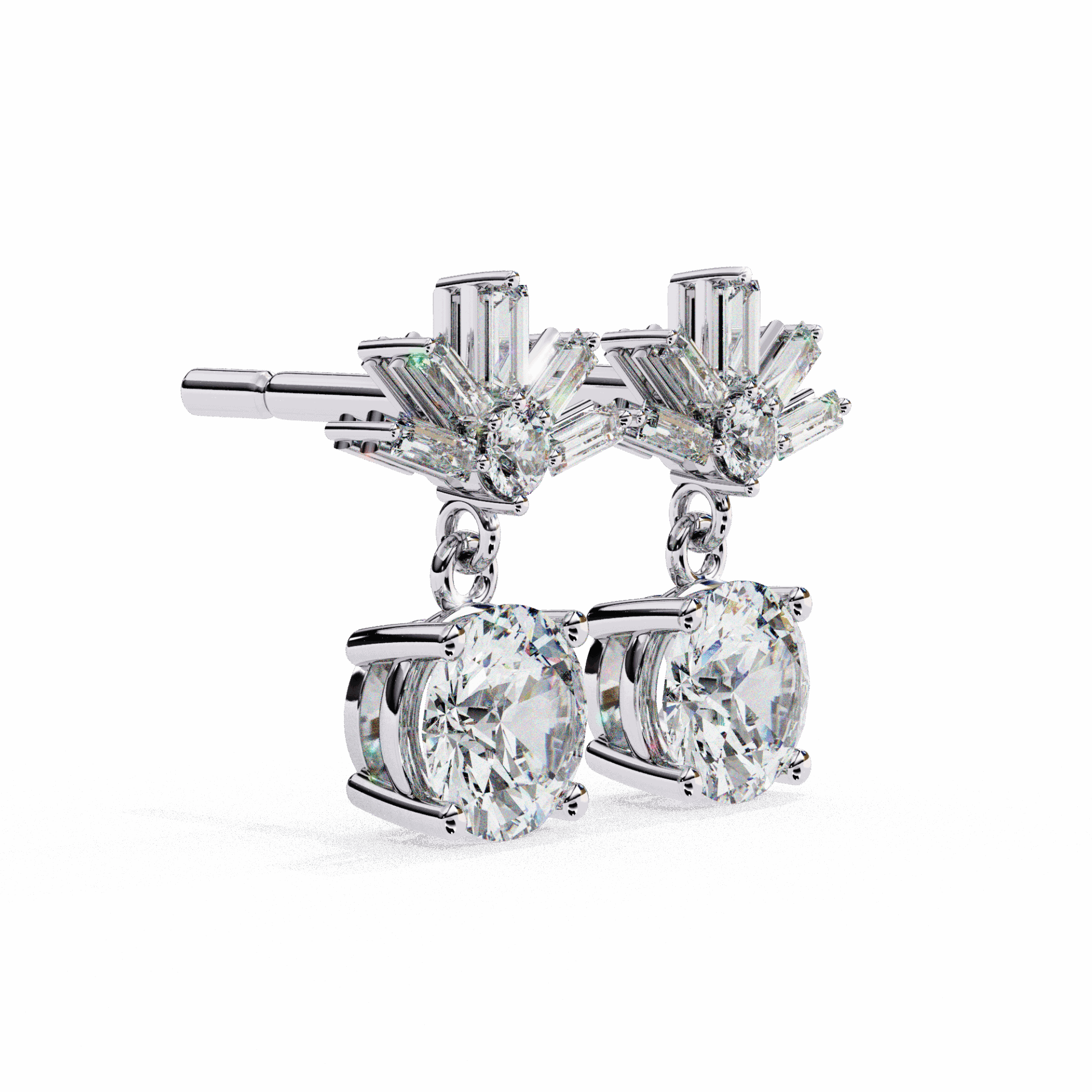 0.9 Carat Baguette & Round Drop Earrings in Moissanite | House of Estara