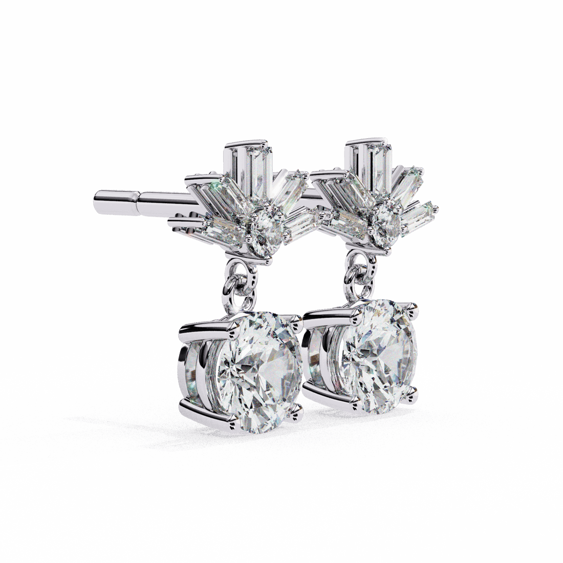 0.9 Carat Baguette & Round Drop Earrings in Moissanite | House of Estara