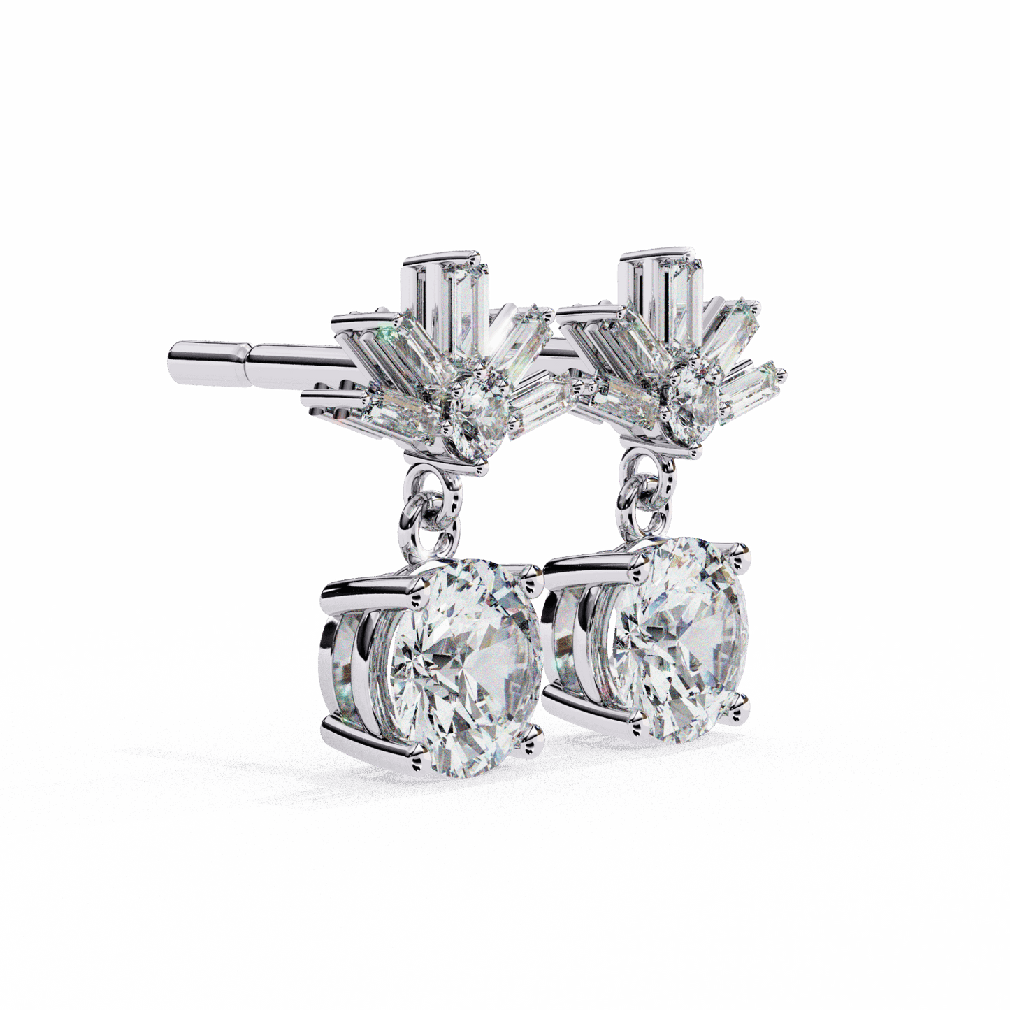 0.9 Carat Baguette & Round Drop Earrings in Moissanite | House of Estara