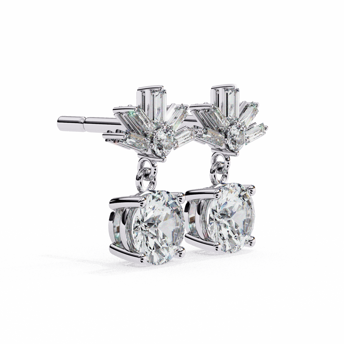 0.9 Carat Baguette & Round Drop Earrings in Moissanite | House of Estara