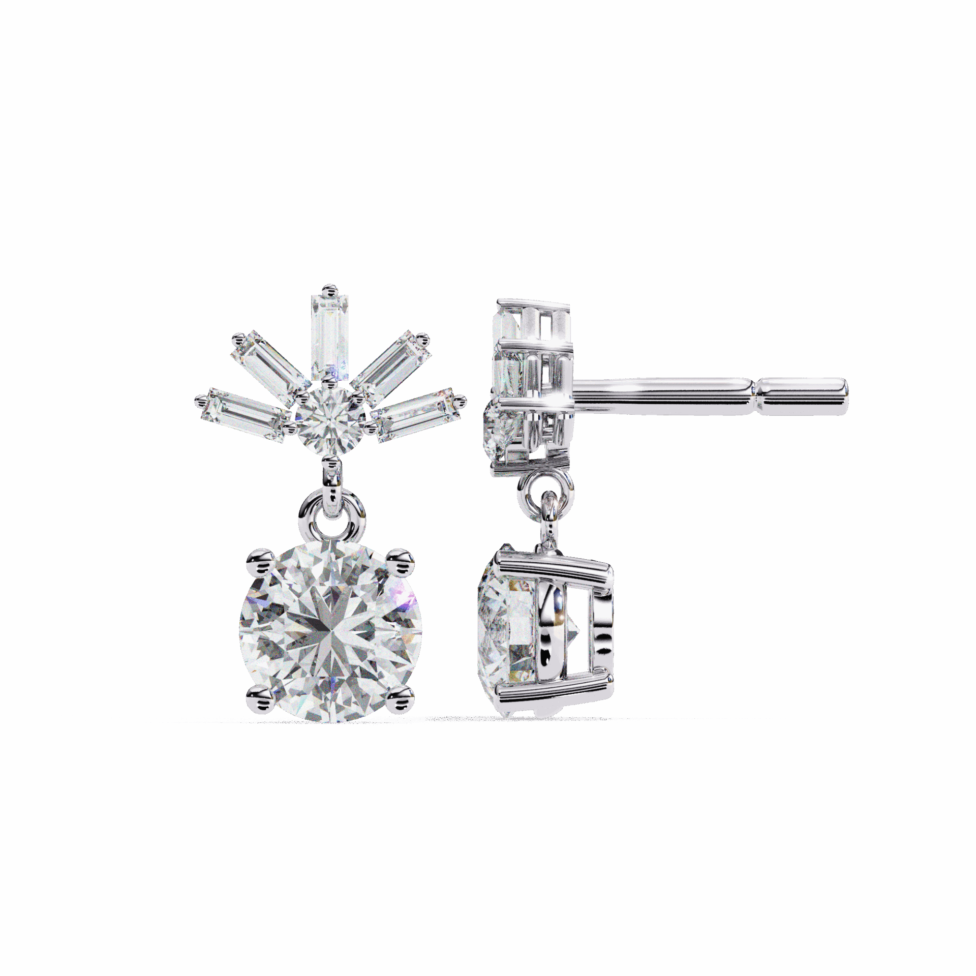 0.9 Carat Baguette & Round Drop Earrings in Moissanite | House of Estara