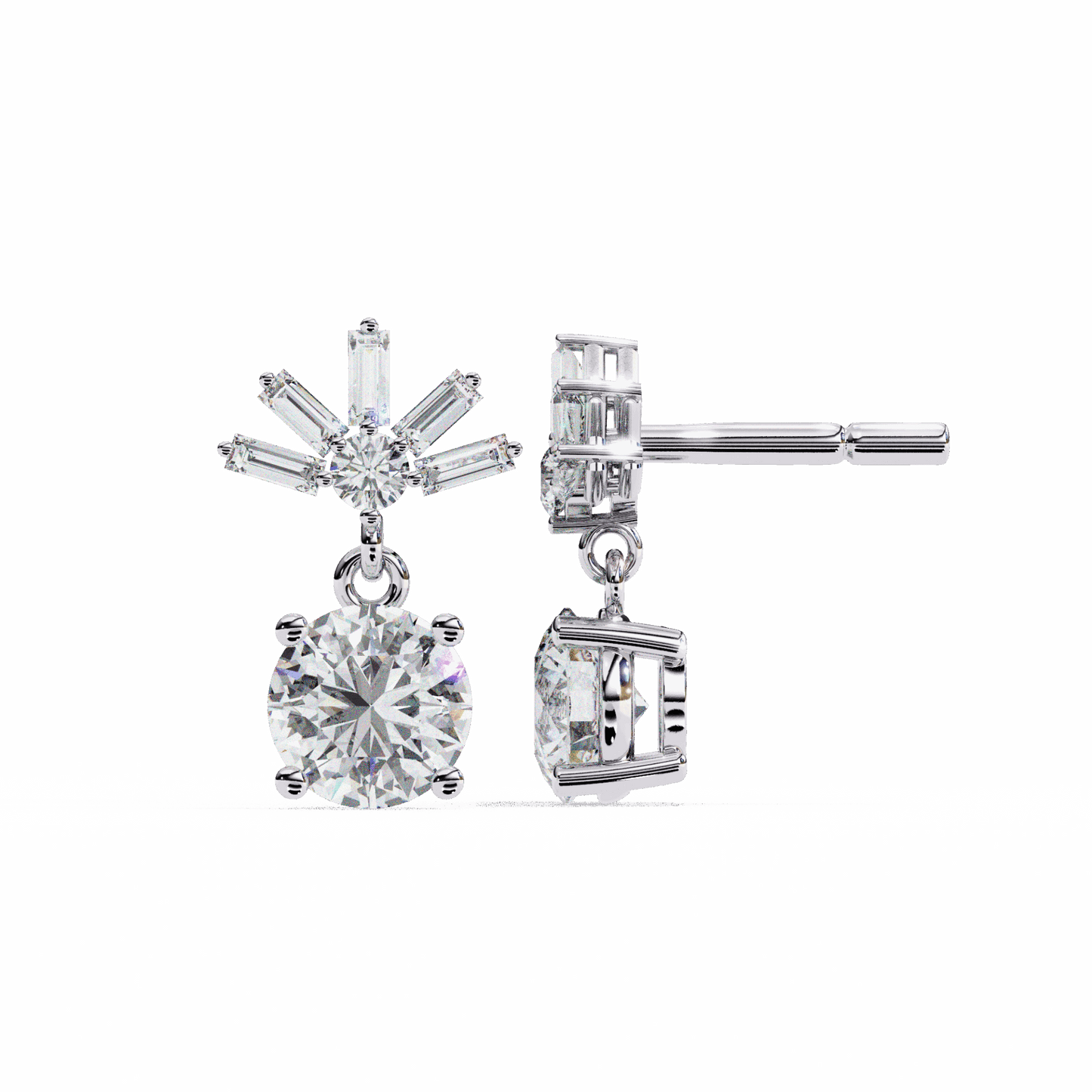 0.9 Carat Baguette & Round Drop Earrings in Moissanite | House of Estara