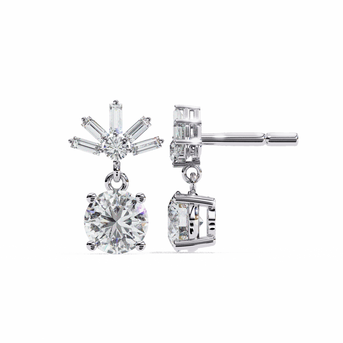 0.9 Carat Baguette & Round Drop Earrings in Moissanite | House of Estara