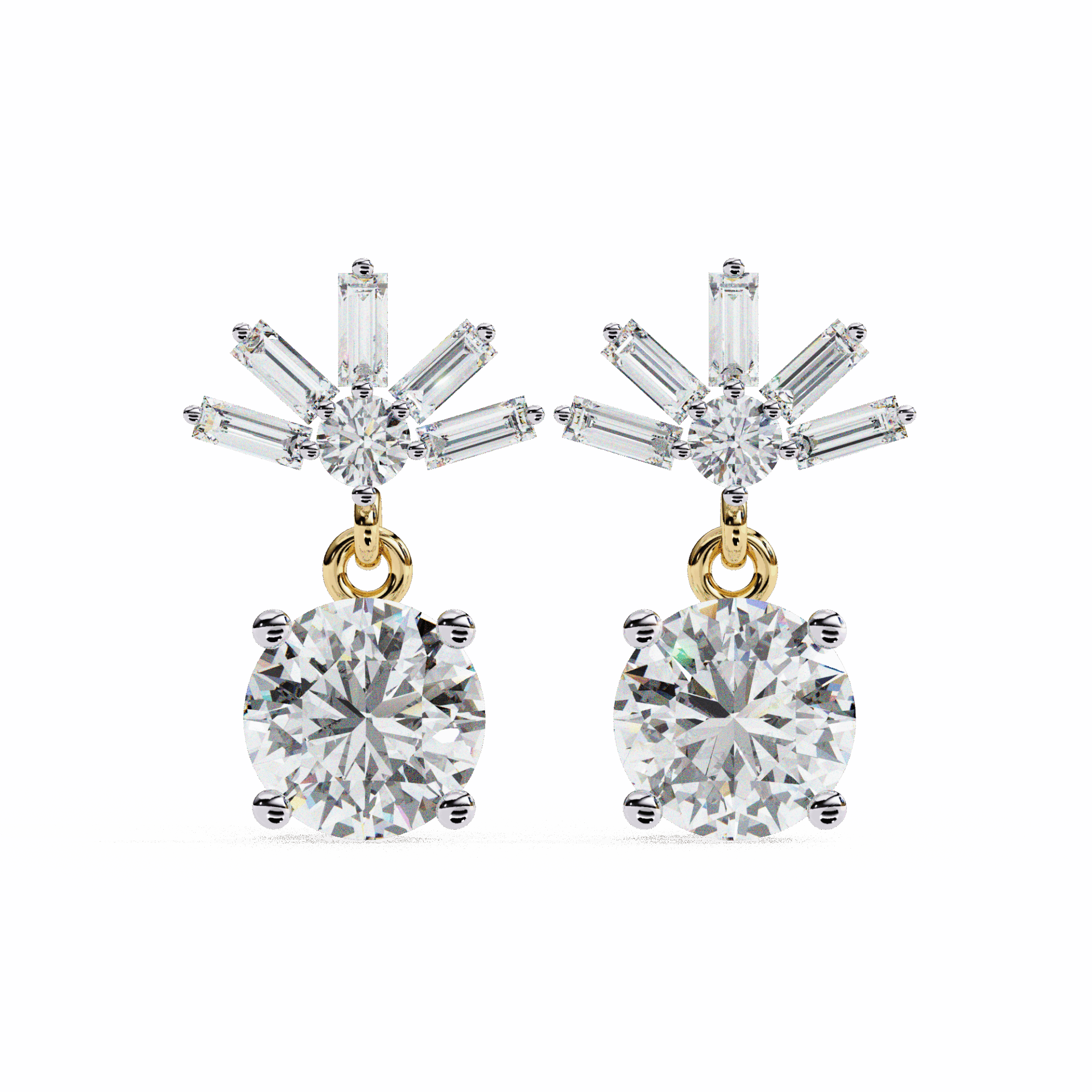 0.9 Carat Baguette & Round Drop Earrings in Moissanite | House of Estara