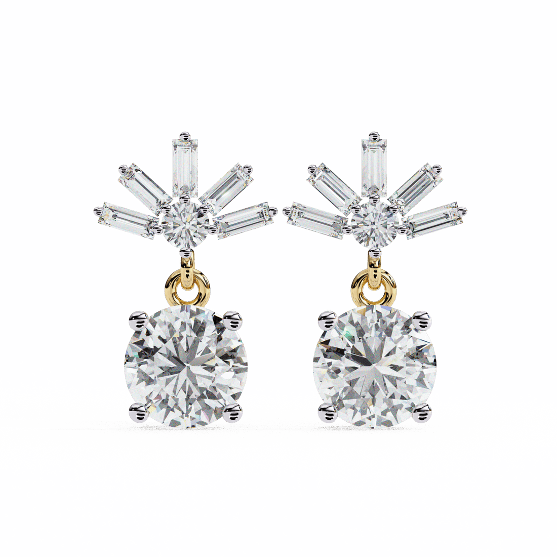 0.9 Carat Baguette & Round Drop Earrings in Moissanite | House of Estara