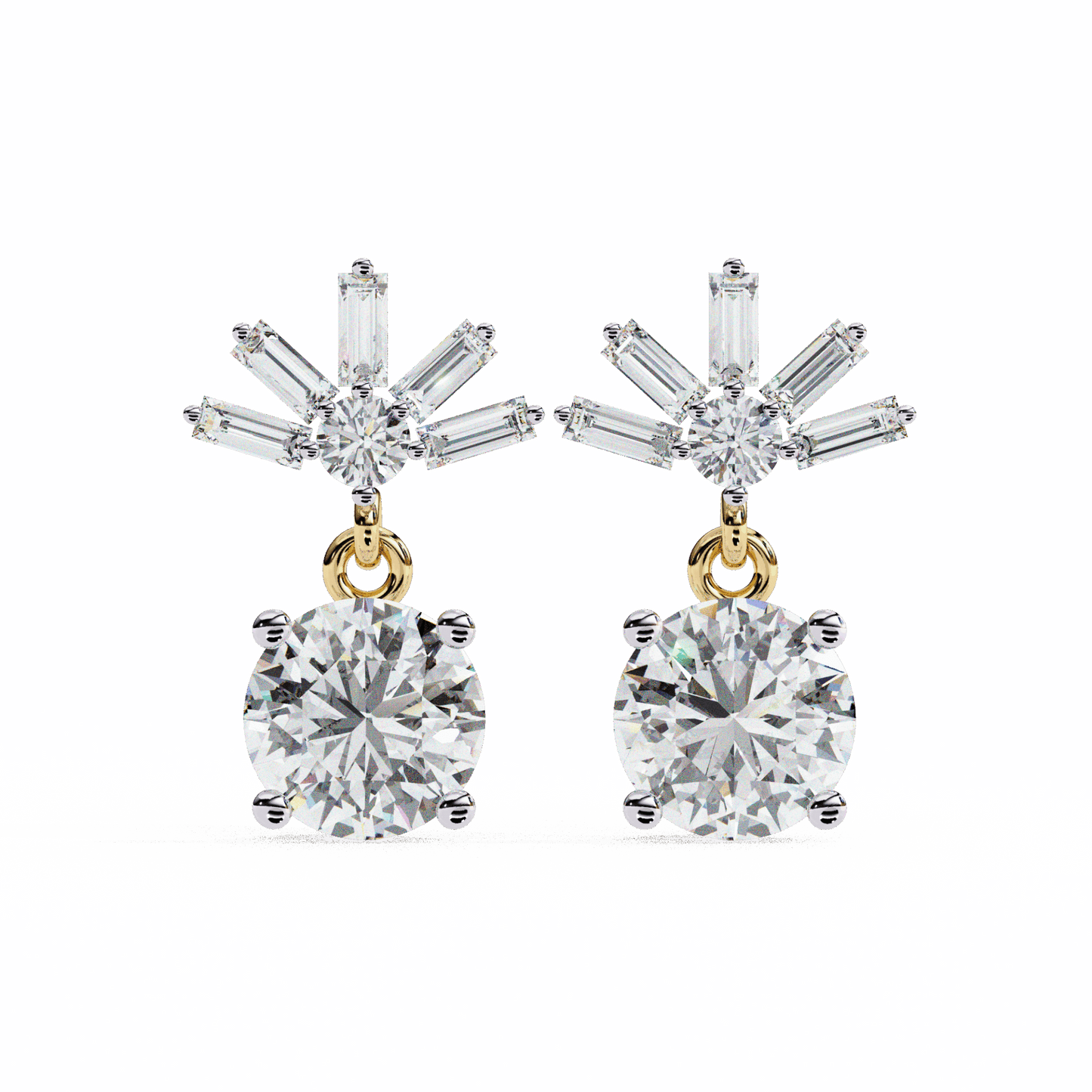 0.9 Carat Baguette & Round Drop Earrings in Moissanite | House of Estara
