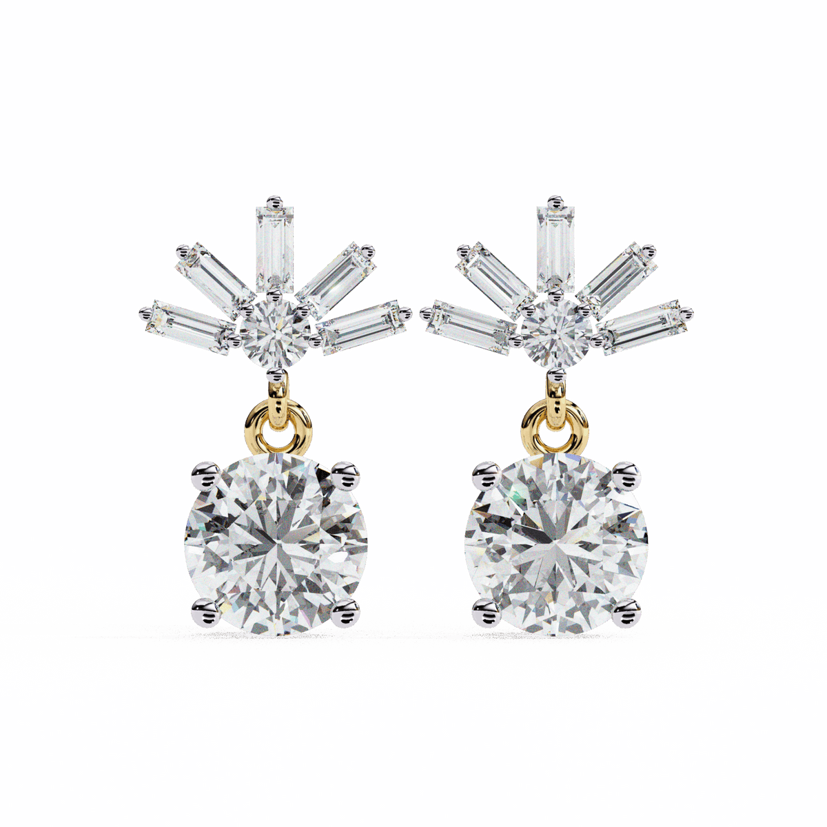 0.9 Carat Baguette & Round Drop Earrings in Moissanite | House of Estara