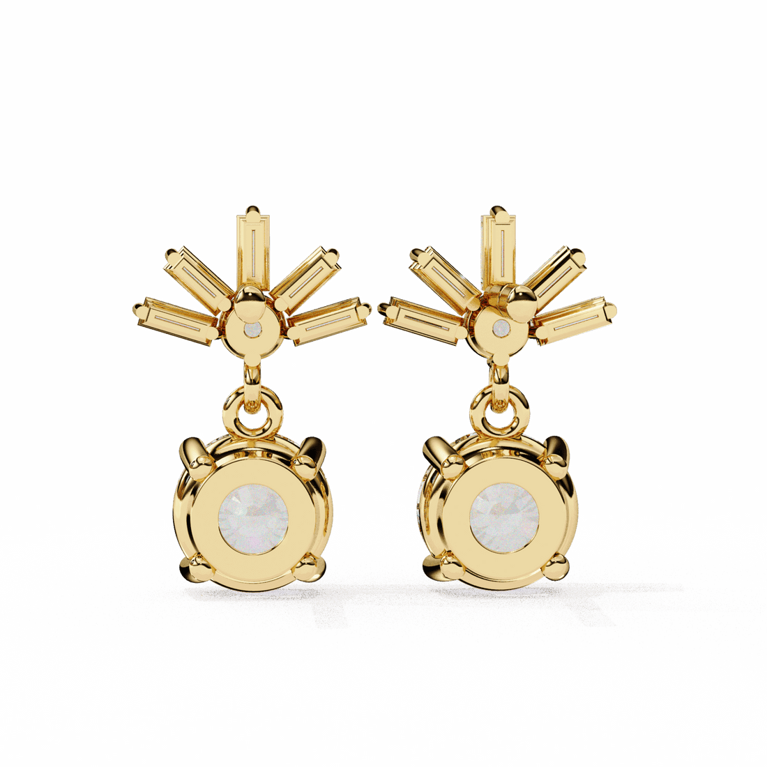 0.9 Carat Baguette & Round Drop Earrings in Moissanite | House of Estara