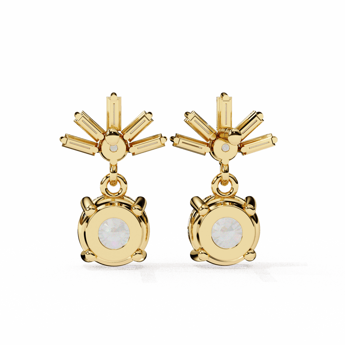 0.9 Carat Baguette & Round Drop Earrings in Moissanite | House of Estara