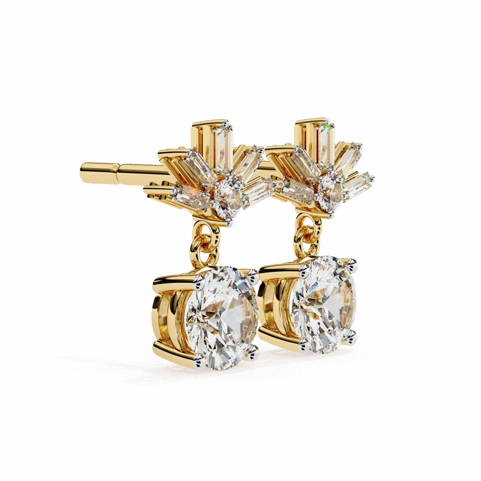 0.9 Carat Baguette & Round Drop Earrings in Moissanite | House of Estara