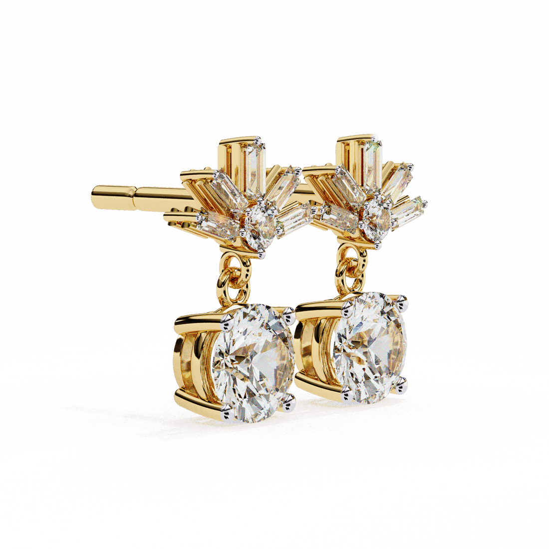 0.9 Carat Baguette & Round Drop Earrings in Moissanite | House of Estara