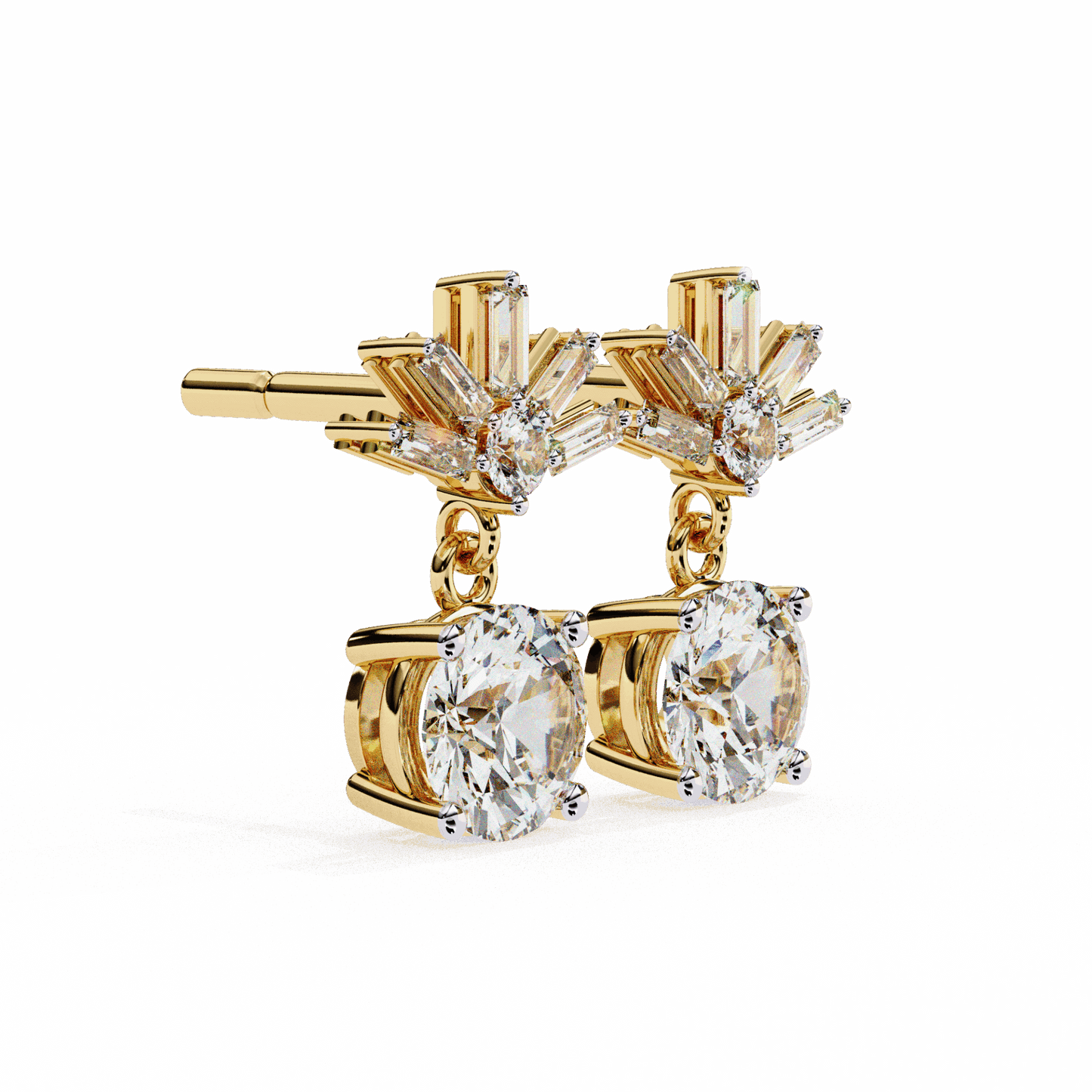 0.9 Carat Baguette & Round Drop Earrings in Moissanite | House of Estara