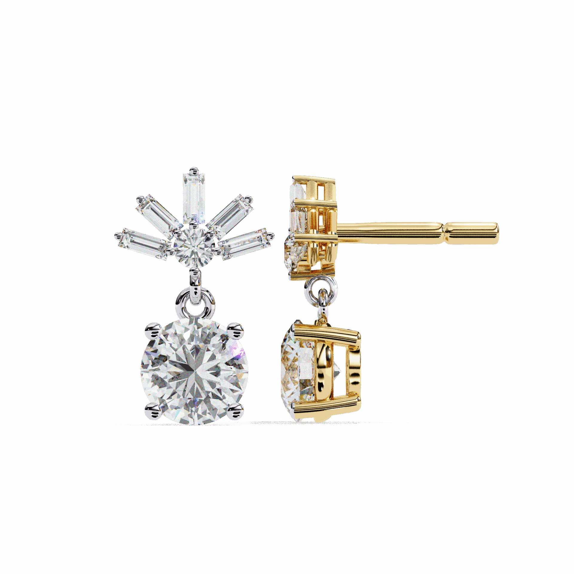 0.9 Carat Baguette & Round Drop Earrings in Moissanite | House of Estara