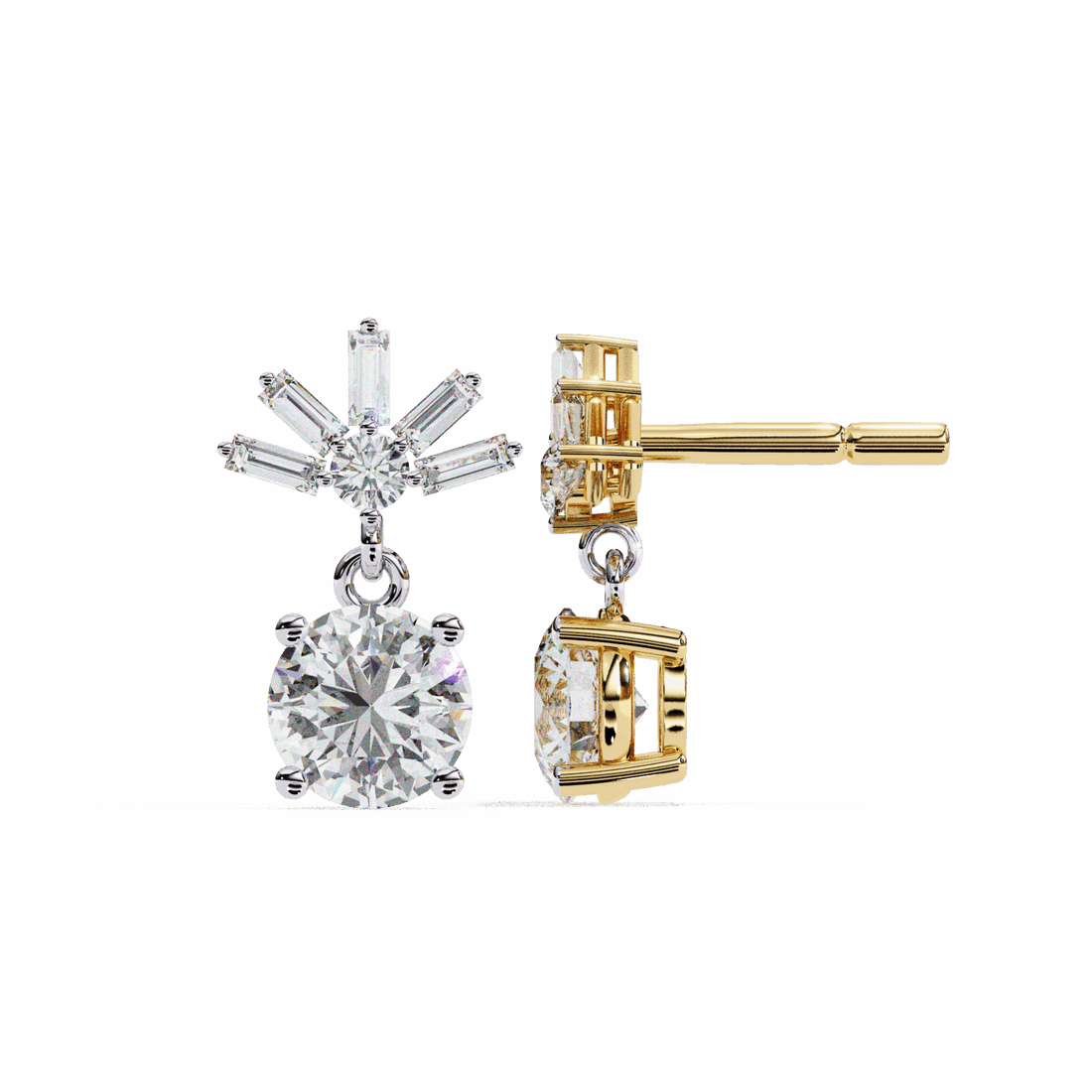 0.9 Carat Baguette & Round Drop Earrings in Moissanite | House of Estara