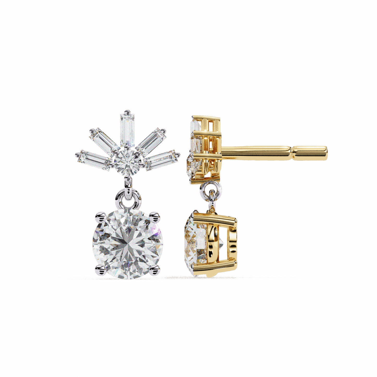 0.9 Carat Baguette & Round Drop Earrings in Moissanite | House of Estara