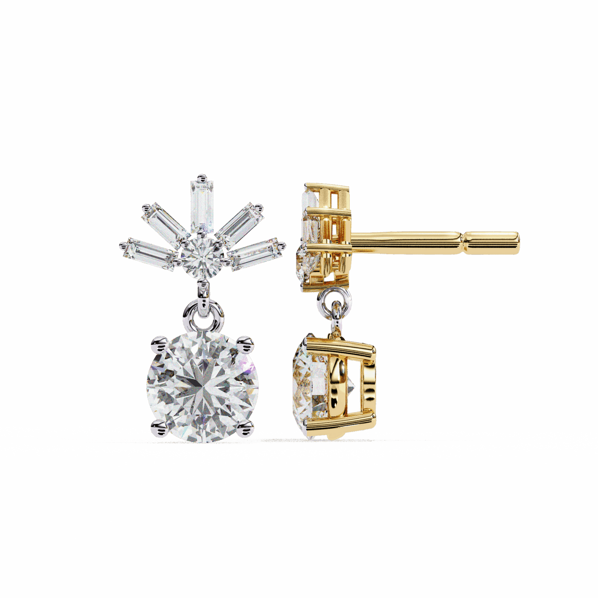 0.9 Carat Baguette & Round Drop Earrings in Moissanite | House of Estara