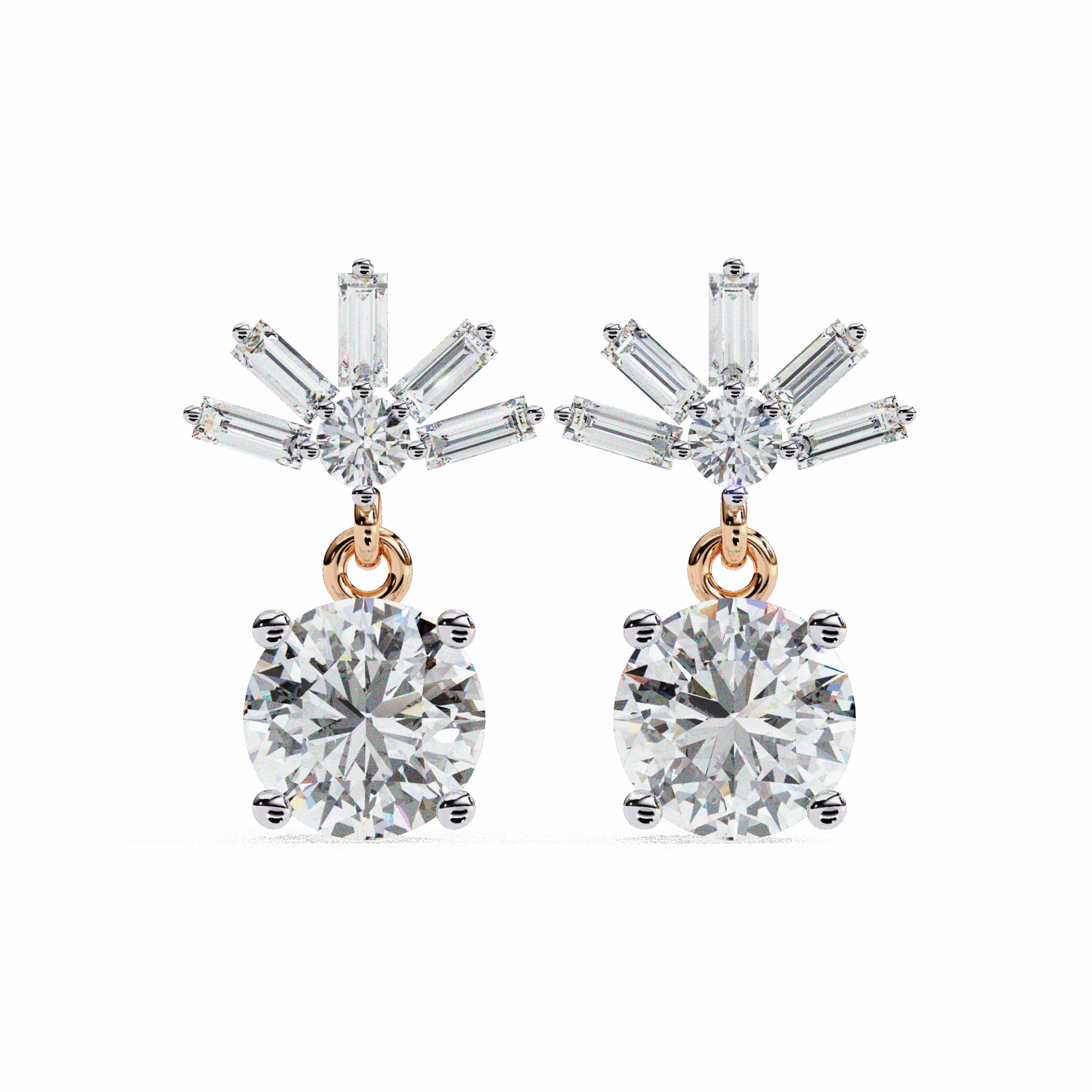 0.9 Carat Baguette & Round Drop Earrings in Moissanite | House of Estara