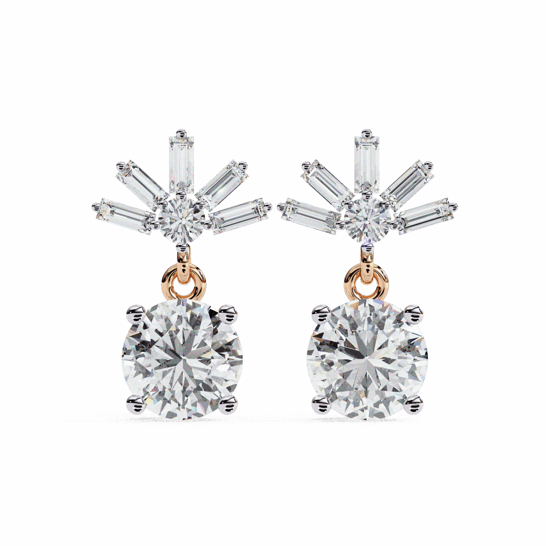 0.9 Carat Baguette & Round Drop Earrings in Moissanite | House of Estara