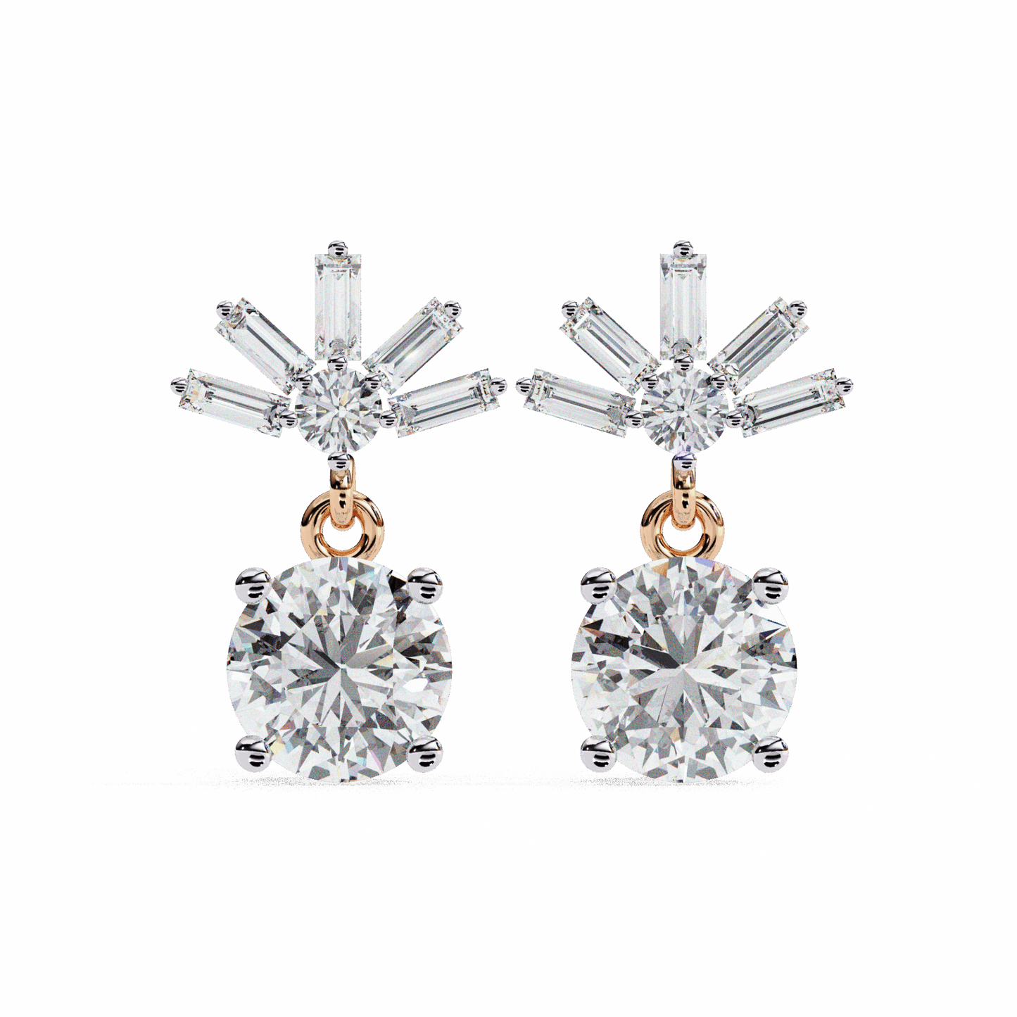 0.9 Carat Baguette & Round Drop Earrings in Moissanite | House of Estara