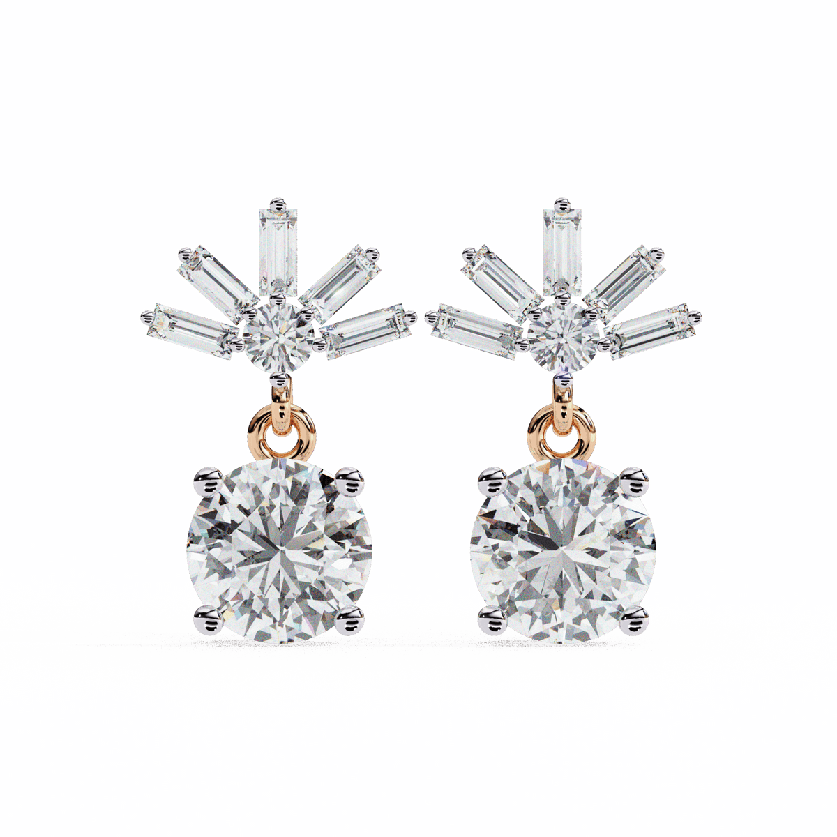 0.9 Carat Baguette & Round Drop Earrings in Moissanite | House of Estara