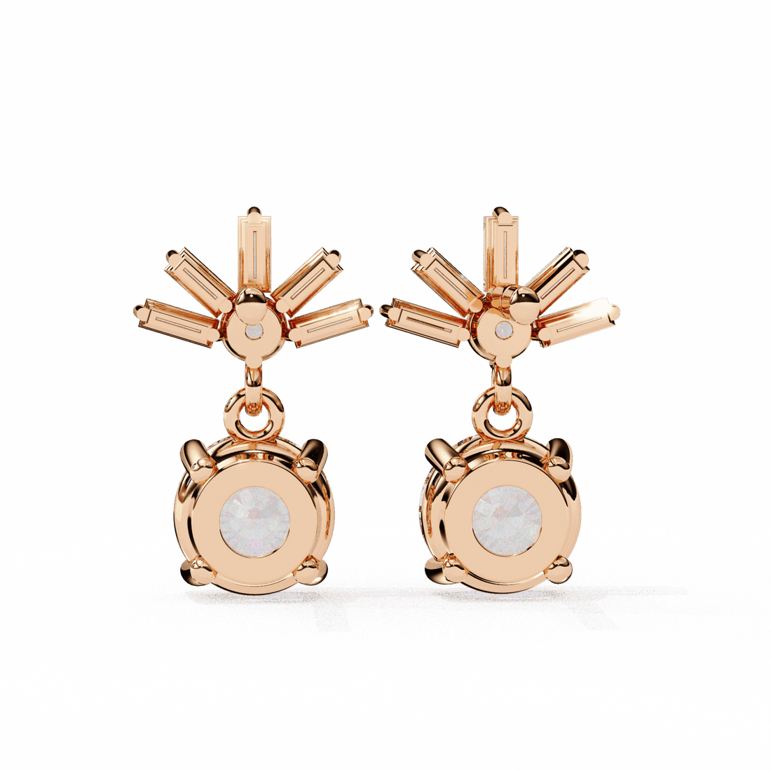 0.9 Carat Baguette & Round Drop Earrings in Moissanite | House of Estara