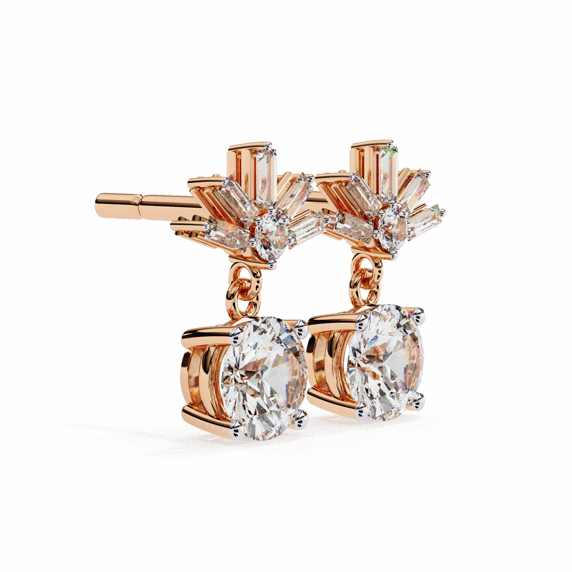 0.9 Carat Baguette & Round Drop Earrings in Moissanite | House of Estara