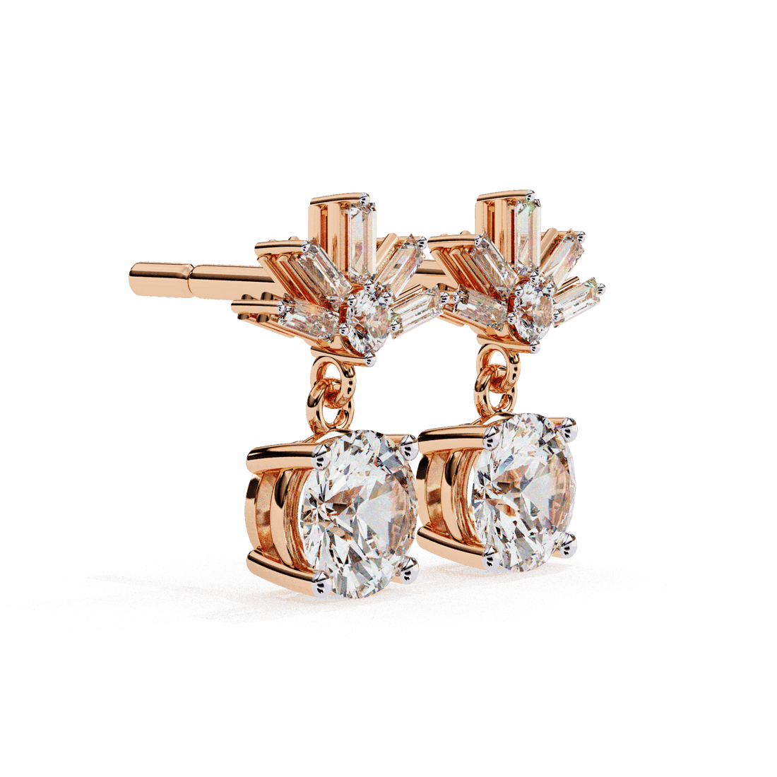 0.9 Carat Baguette & Round Drop Earrings in Moissanite | House of Estara