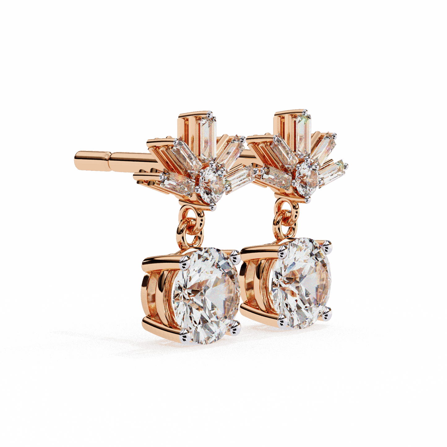 0.9 Carat Baguette & Round Drop Earrings in Moissanite | House of Estara