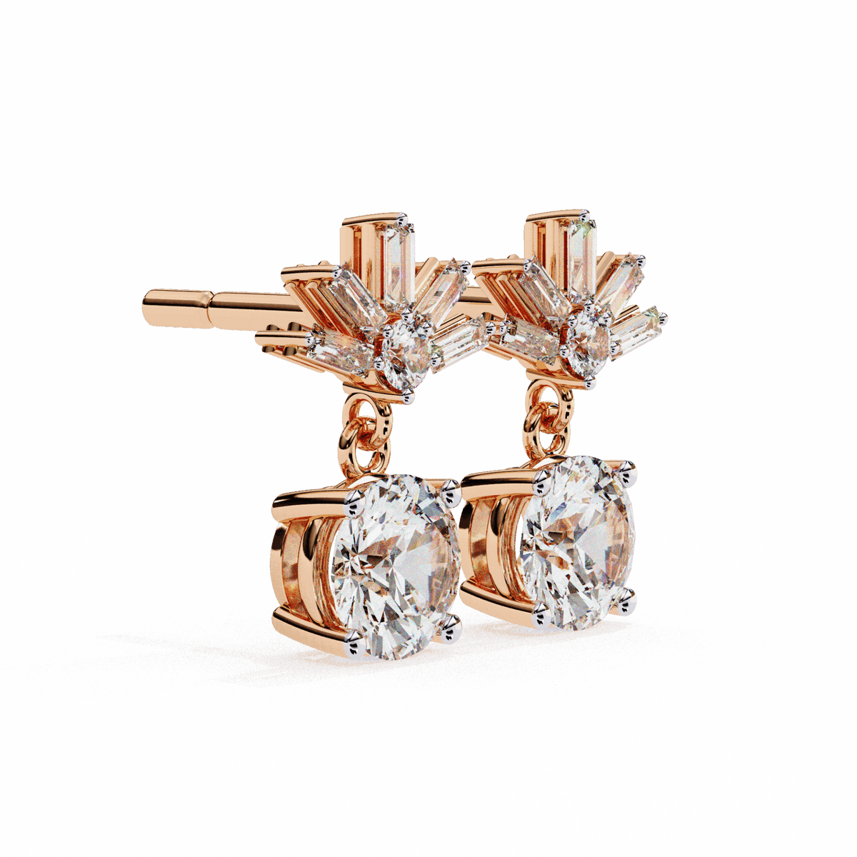 0.9 Carat Baguette & Round Drop Earrings in Moissanite | House of Estara