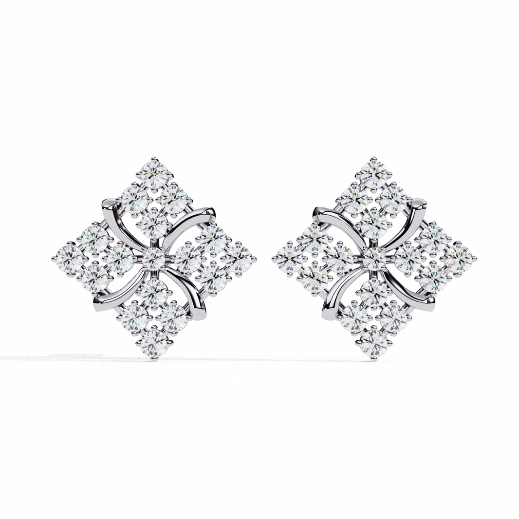 0.8 Carat Refined Round Cluster Stud Earrings in Moissanite | House of Estara