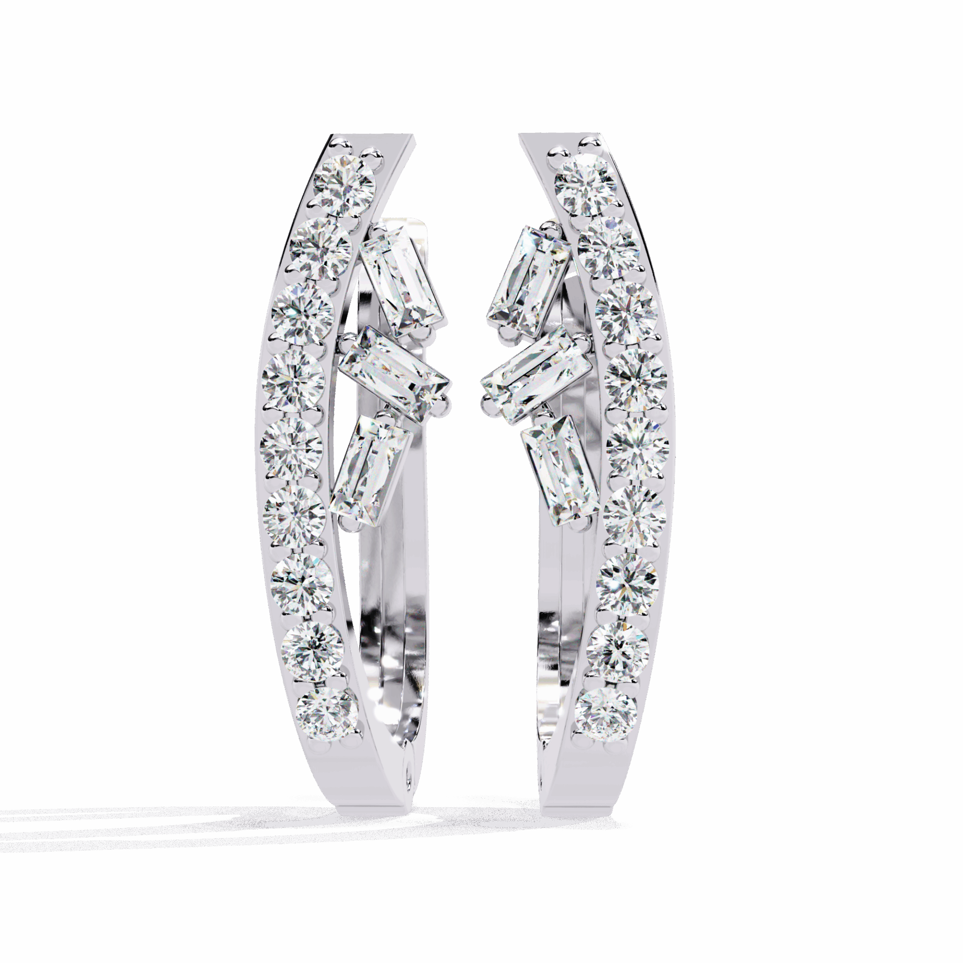 0.4 Carat Art Deco Baguette & Round Hoop Earrings in Moissanite | House of Estara