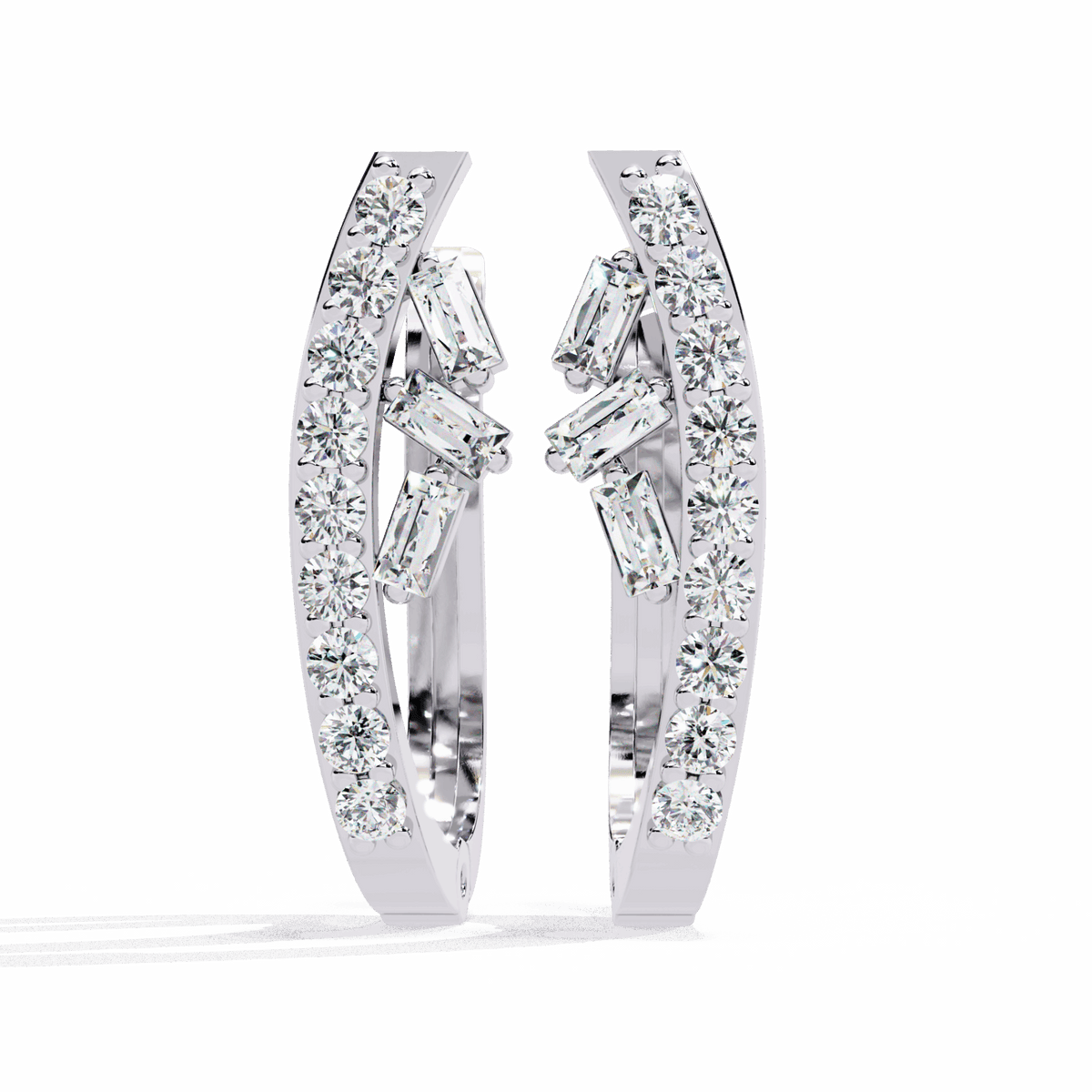 0.4 Carat Art Deco Baguette & Round Hoop Earrings in Moissanite | House of Estara