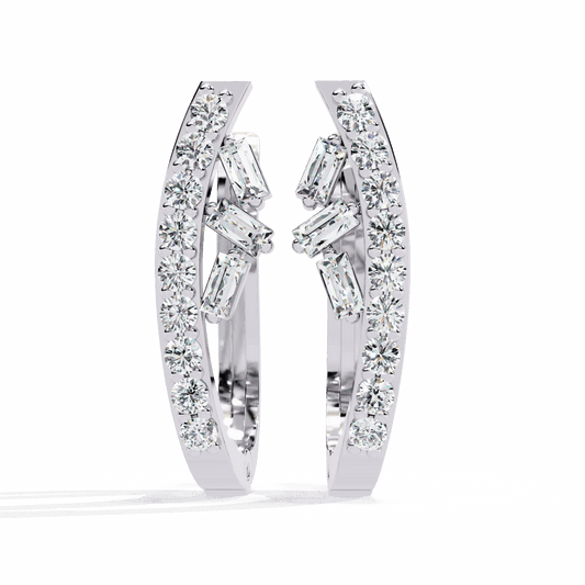0.4 Carat Art Deco Baguette & Round Hoop Earrings in Moissanite | House of Estara
