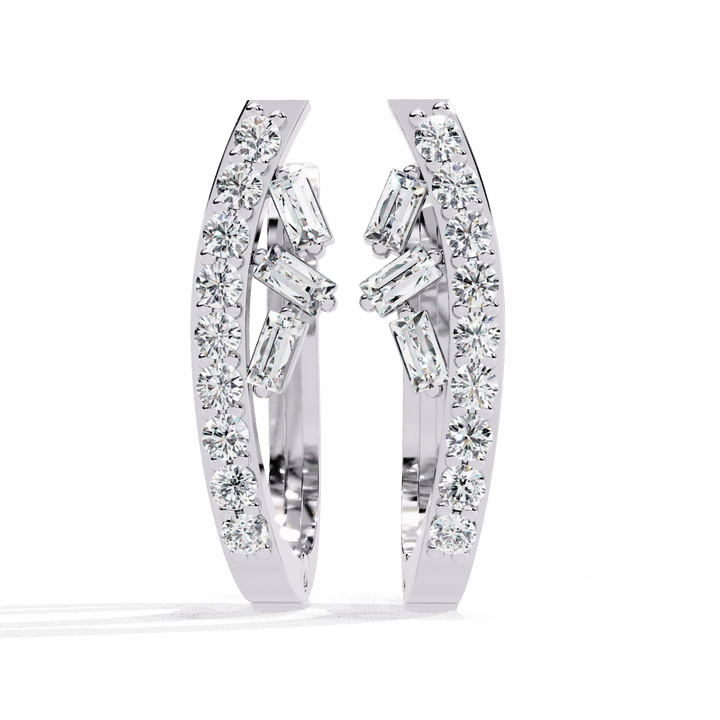 0.4 Carat Art Deco Baguette & Round Hoop Earrings in Moissanite | House of Estara