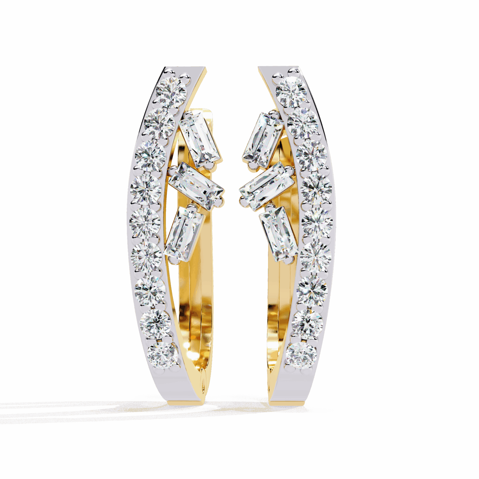 0.4 Carat Art Deco Baguette & Round Hoop Earrings in Moissanite | House of Estara