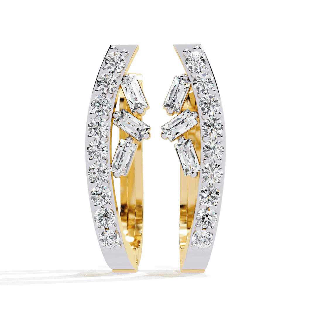 0.4 Carat Art Deco Baguette & Round Hoop Earrings in Moissanite | House of Estara