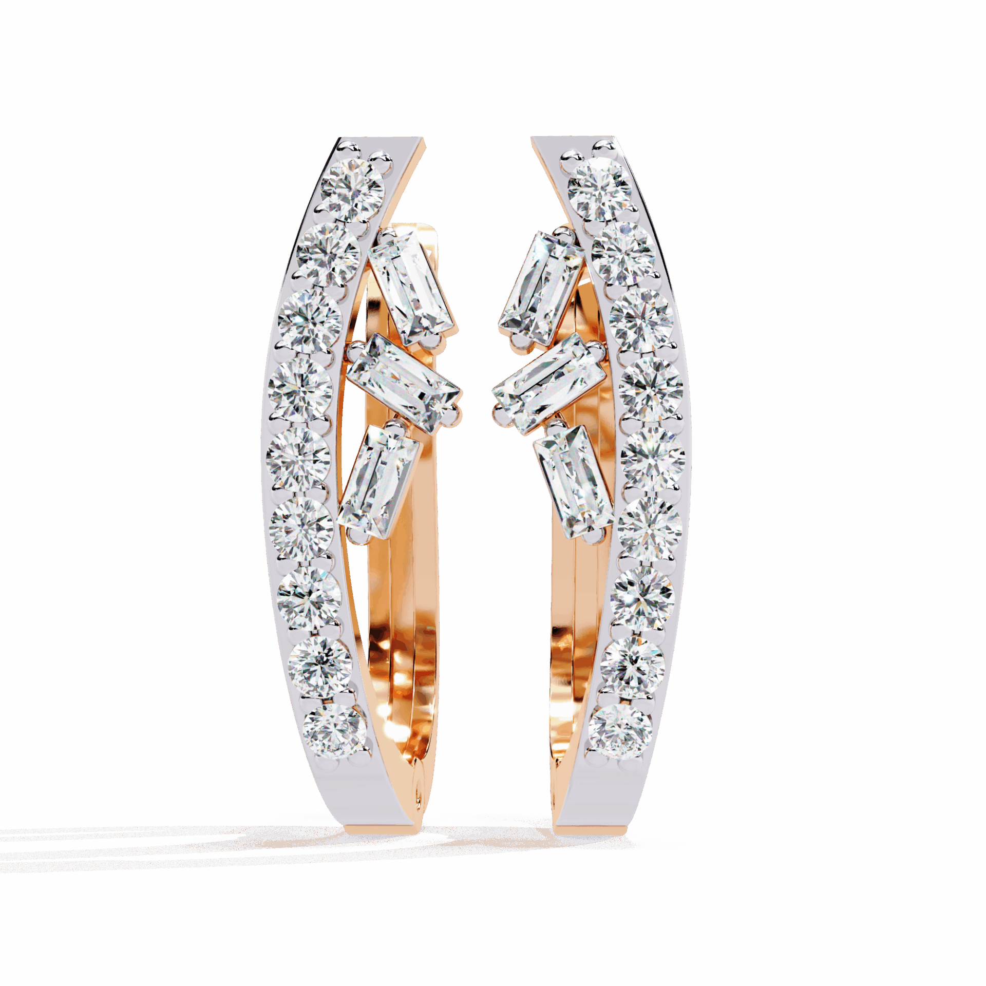 0.4 Carat Art Deco Baguette & Round Hoop Earrings in Moissanite | House of Estara