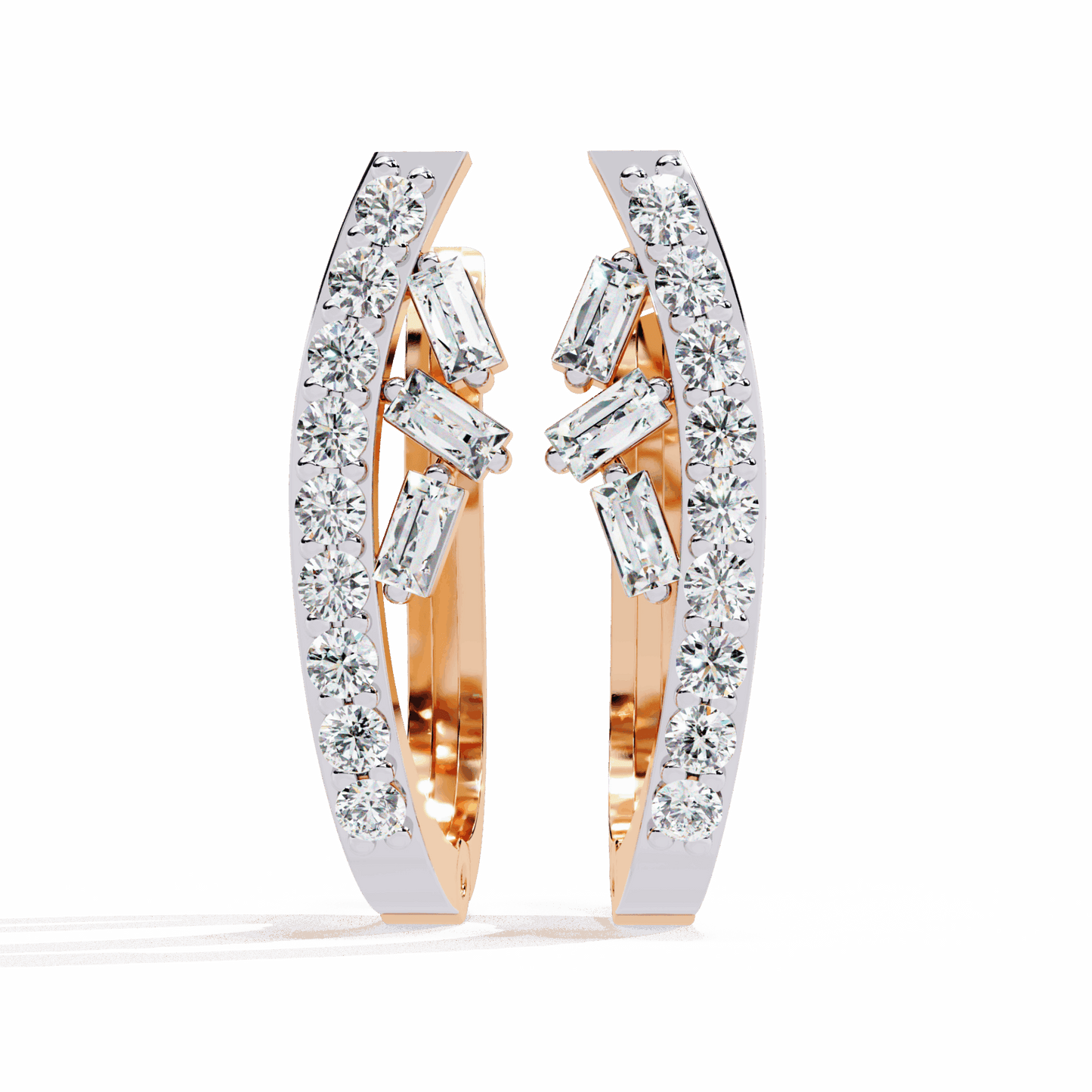 0.4 Carat Art Deco Baguette & Round Hoop Earrings in Moissanite | House of Estara