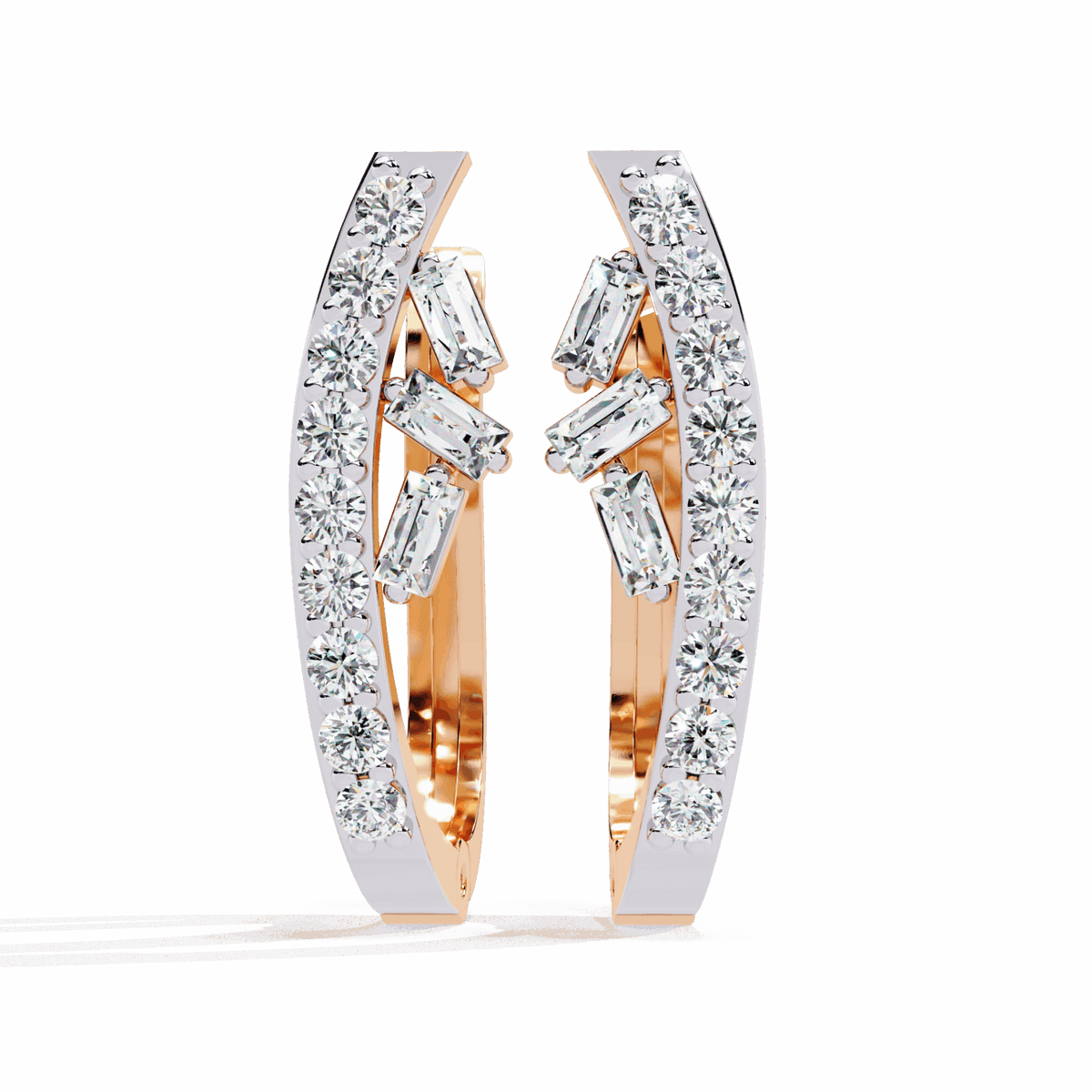 0.4 Carat Art Deco Baguette & Round Hoop Earrings in Moissanite | House of Estara