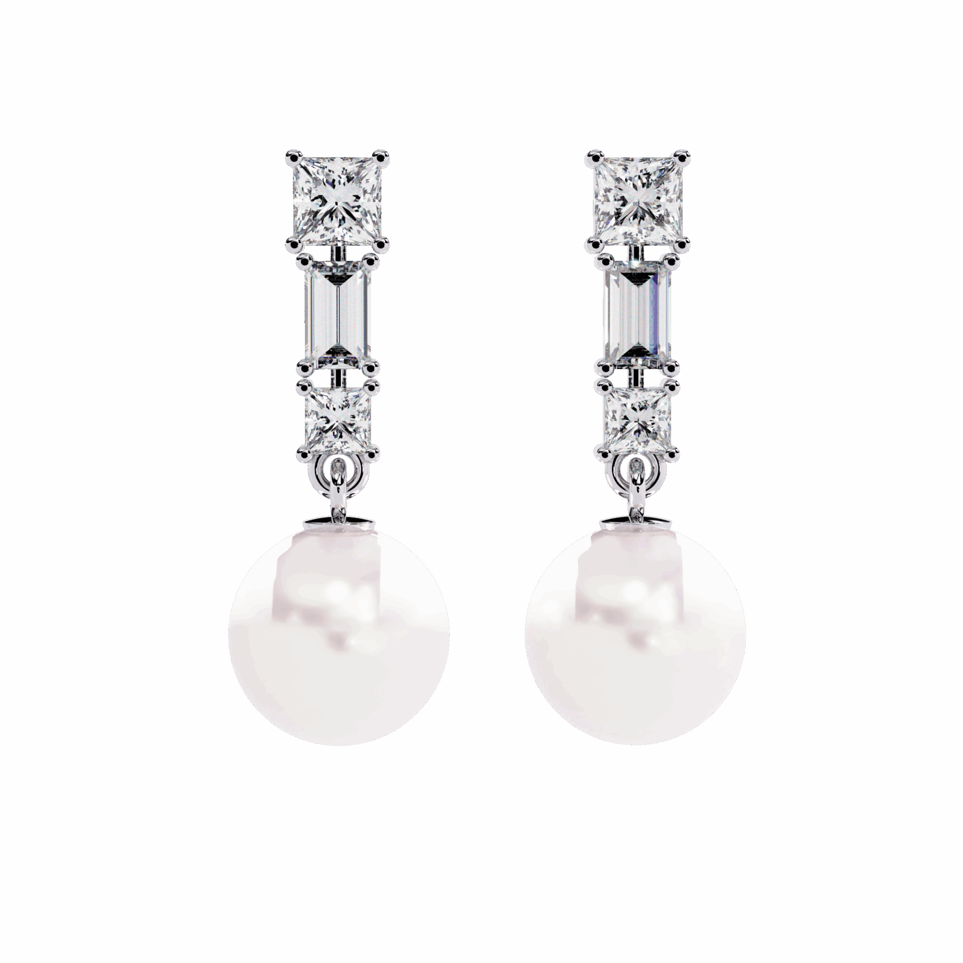 2 Carat Princess & Baguette Drop Earrings in Moissanite | House of Estara