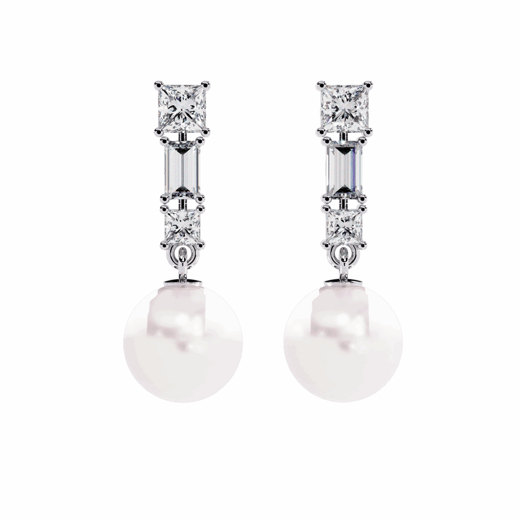 2 Carat Princess & Baguette Drop Earrings in Moissanite | House of Estara