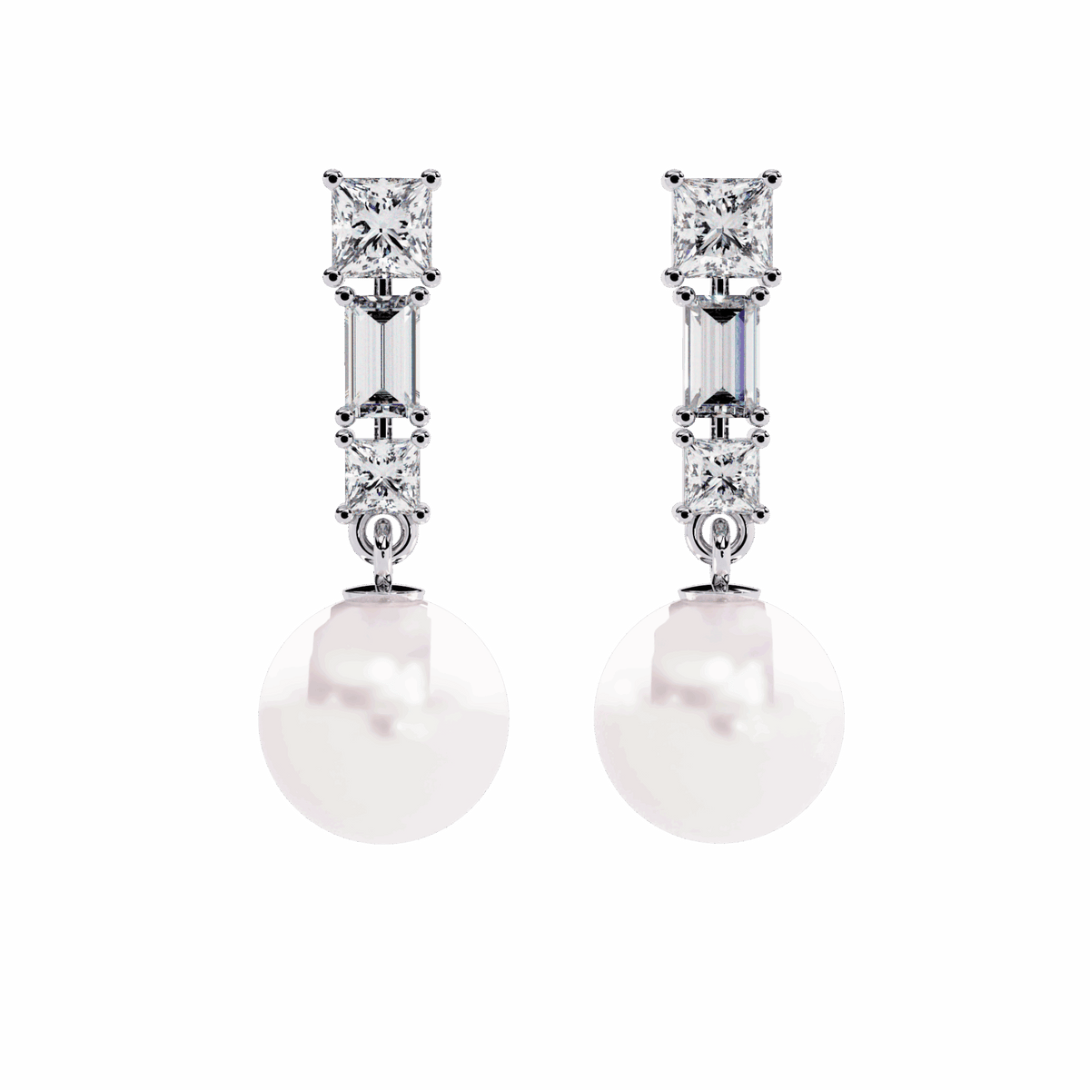 2 Carat Princess & Baguette Drop Earrings in Moissanite | House of Estara