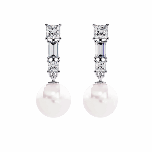 2 Carat Princess & Baguette Drop Earrings in Moissanite | House of Estara