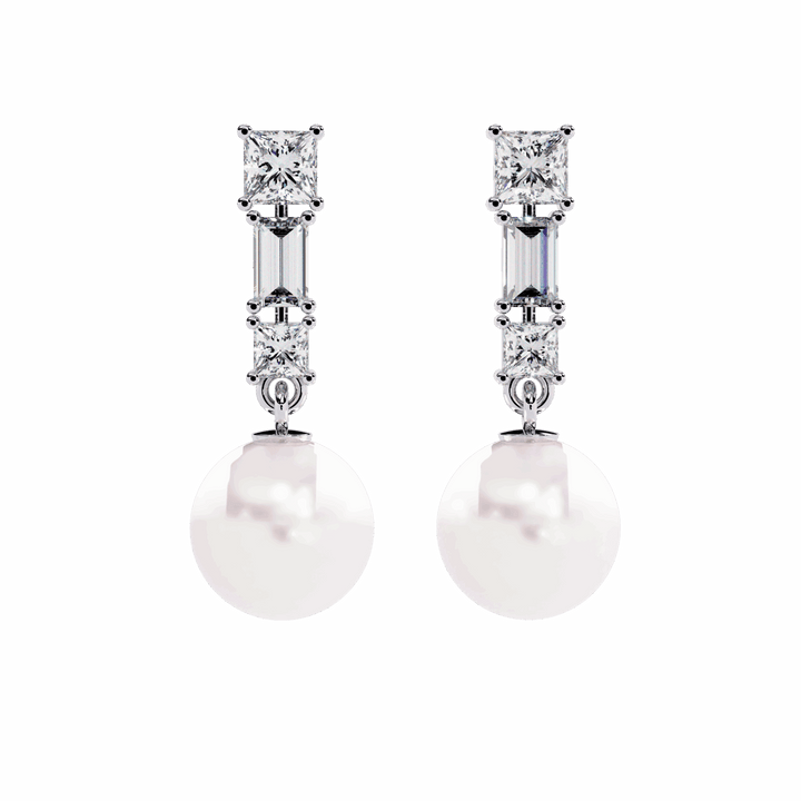 2 Carat Princess & Baguette Drop Earrings in Moissanite | House of Estara