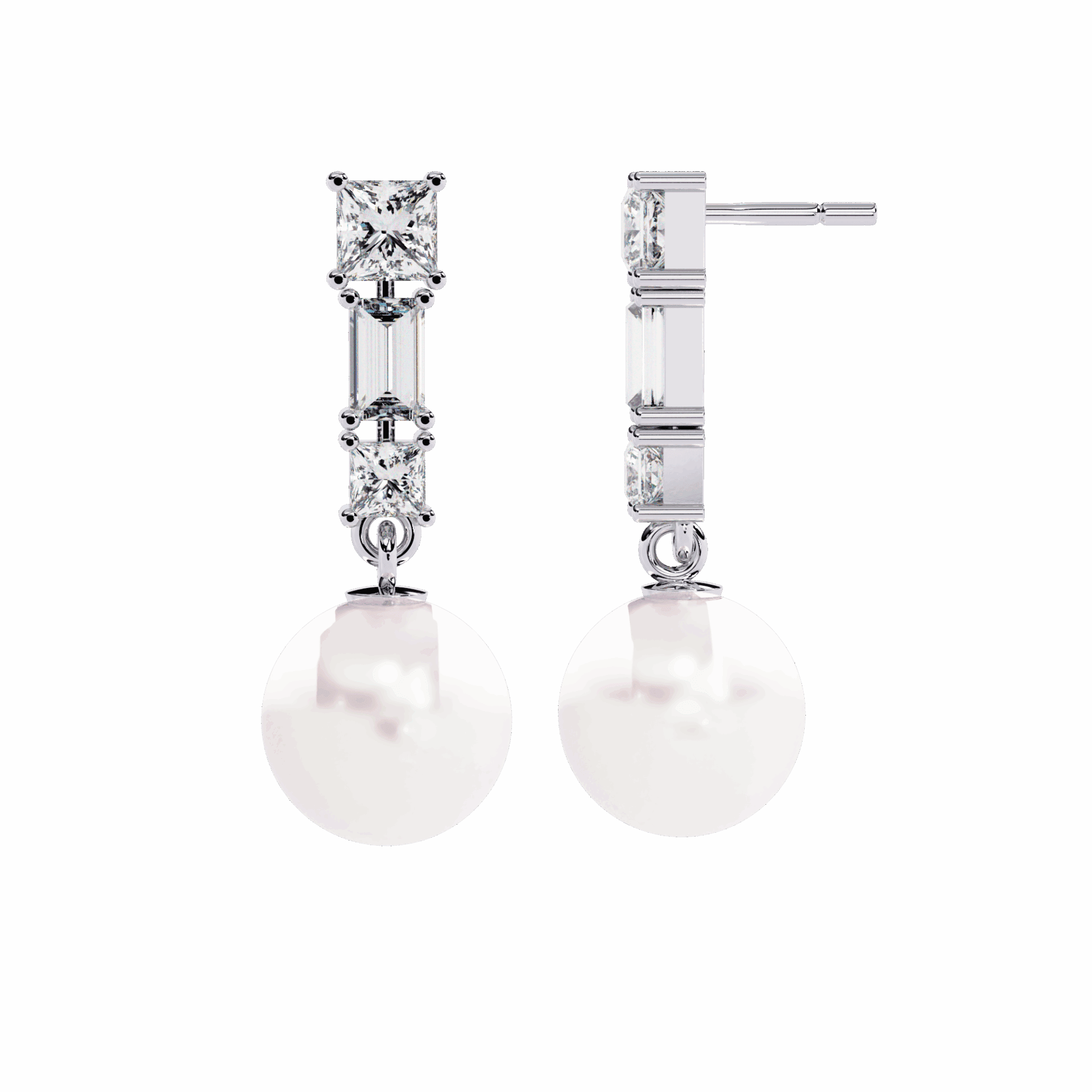 2 Carat Princess & Baguette Drop Earrings in Moissanite | House of Estara